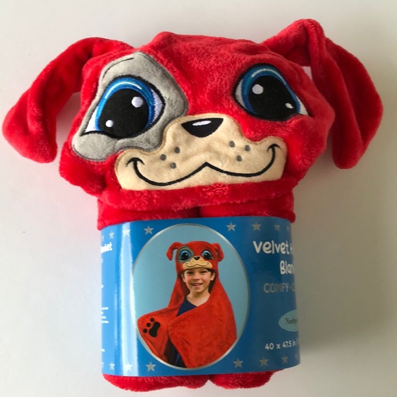 ♥️ 40"x47" Red Plushy Puppy Hoodie Blanket/Robe - Picture 6 of 9